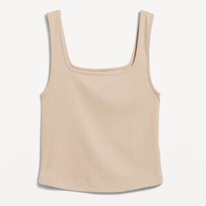 Beige Ribbed Square Neck Cropped Tank, Size Large